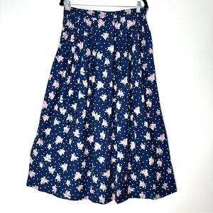 Vintage Cottagecore Pleated Polka Dot Floral Maxi Skirt Prairiecore Boho Granny